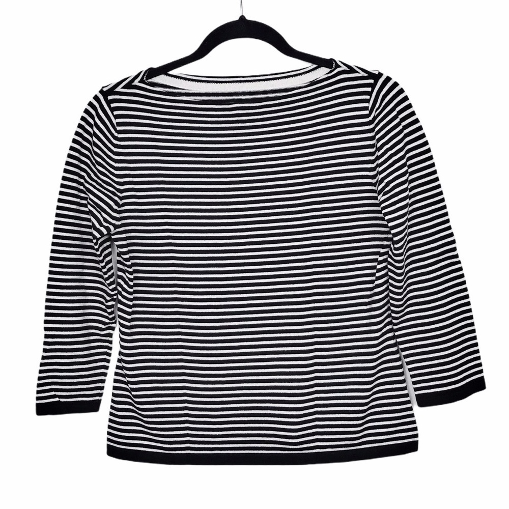 Black and White Stripe 3/4 Sleeve Knit Top - Picture 2 of 7